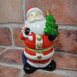 Santa Claus Ceramic Trinket Box  Christmas Tree  Candy Cane Present Gift VTG